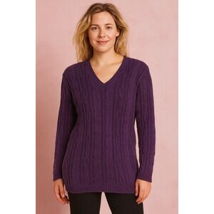Christopher & Banks Womens Purple Cable Knit V‎ Neck Pullover Sweater Size S NWT